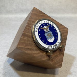 photo of our Handcrafted single Challenge Coin display